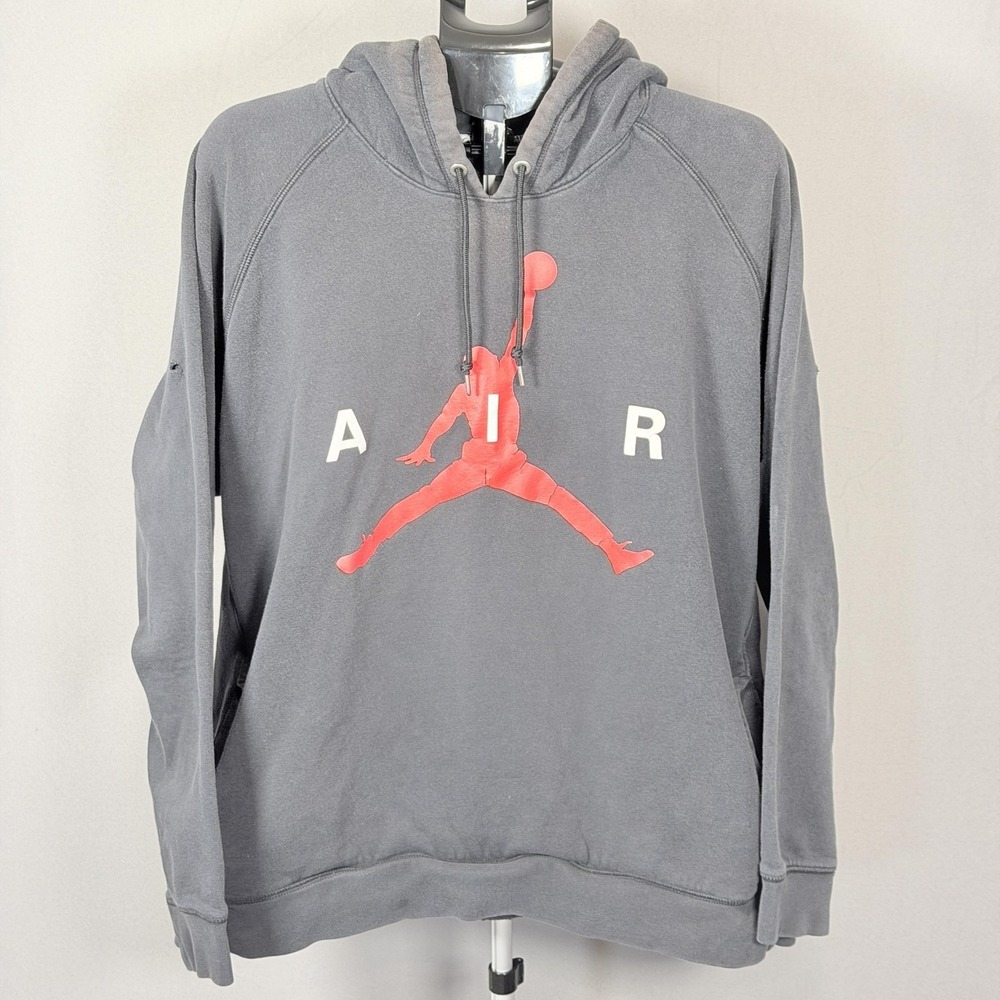 Jordan Hoodie Mens 3XL Gray Fleece Pullover Sweatshirt Air Jumpman Logo